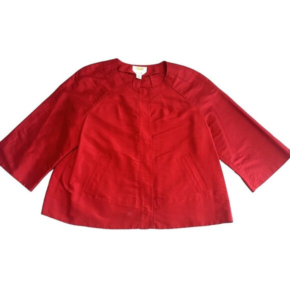 Talbots Petites 100% Silk Red Jacket Capsule Career Pockets Neutral Lined Sz 12P - Picture 1 of 9